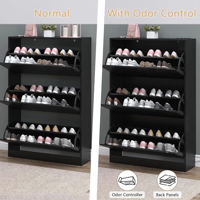 BORNOON Shoe Cabinet with Odor Control and Back Panels, Deodorizing Slim 3-Flip - Image 5