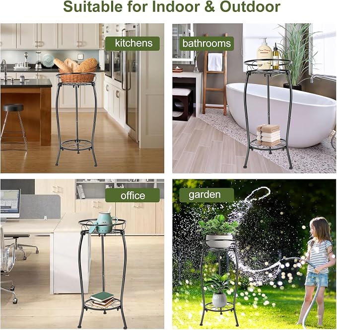 THKFUL Metal Plant Stands Indoor Outdoor, 2Tier Tall Potted Plant Stand Plant - Image 6