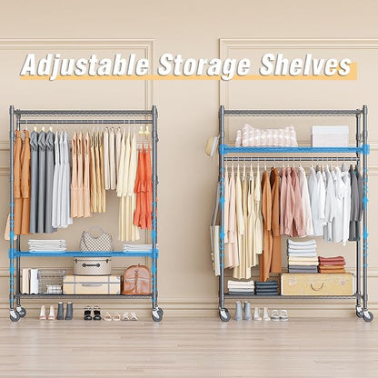 Homdox Heavy Duty Rolling Clothing Rack, Adjustable Garment Rack - Image 5