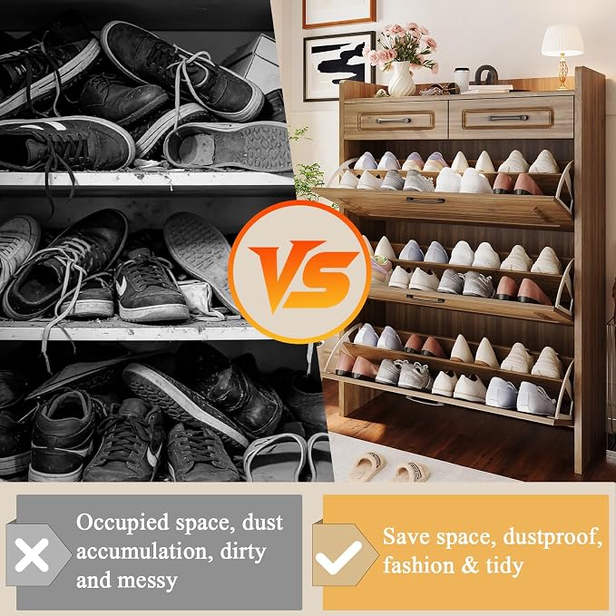 ODUWA Shoe Cabinet with 3 Flip Drawers and 2 Storage Drawers, Shoes Organizer - Image 6