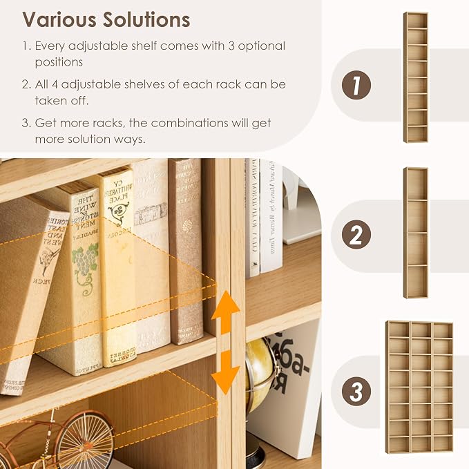 FOTOSOK 2 Pcs 71'' Tall Narrow Bookshelf, 8-Tier Media Tower Rack Set of 2 | CD - Image 7