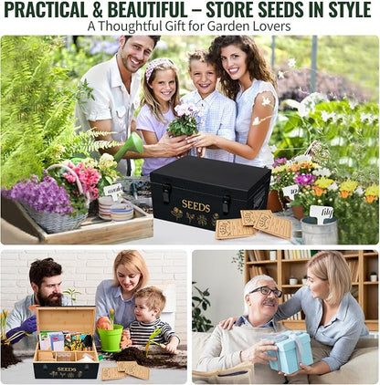 Large Bamboo Wood Seed Storage Organizer Box - Image 8