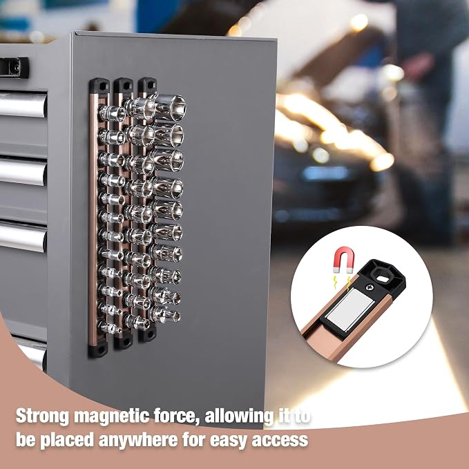 WORKPRO Magnetic Socket Organizer, 1/4-Inch Drive Aluminum Alloy Socket Rail - Image 3