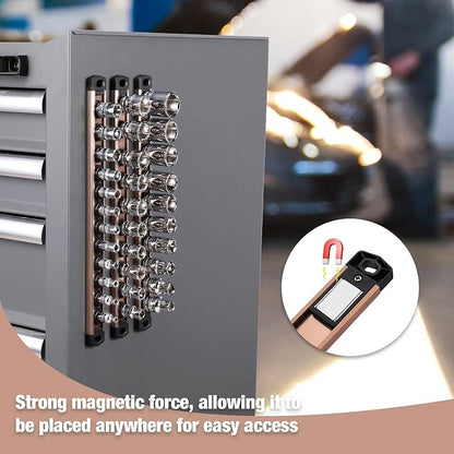 WORKPRO Magnetic Socket Organizer, 1/4-Inch Drive Aluminum Alloy Socket Rail - Image 3