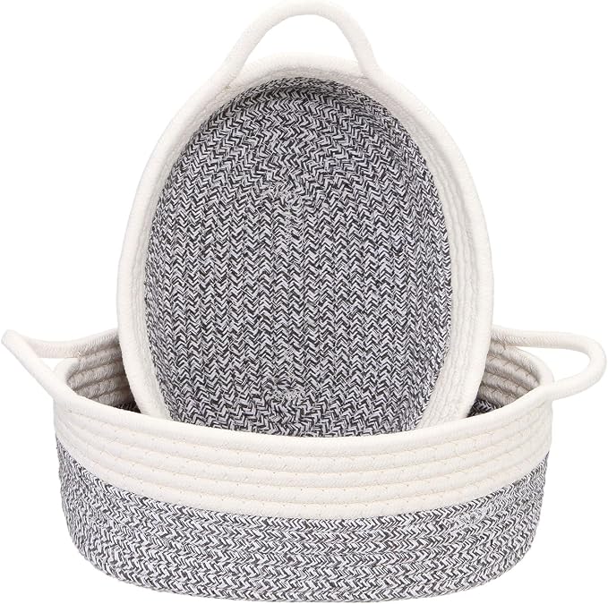 Sea Team 2-Pack Cotton Rope Baskets, Fabric Tray, Oval Open Dish by SeaTeam