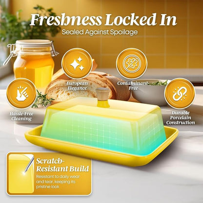 Flexzion Ceramic Yellow European Butter Dish - Image 7