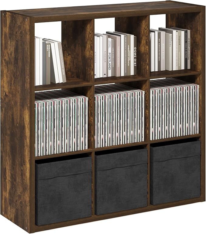 Furinno Cubicle 9-Cube Book Shelf, Extra Thick Frame Bookshelf, Amber Pine | - Image 5