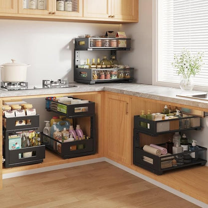 Under Sink Organizer, 2-Tier Dual Pull Out Cabinet Organizer Drawers - Image 5