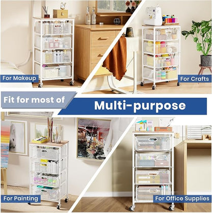 Goovilla Kitchen Cart with Drawers, Lockable Wheels with Wooden Top, Fruit - Image 8