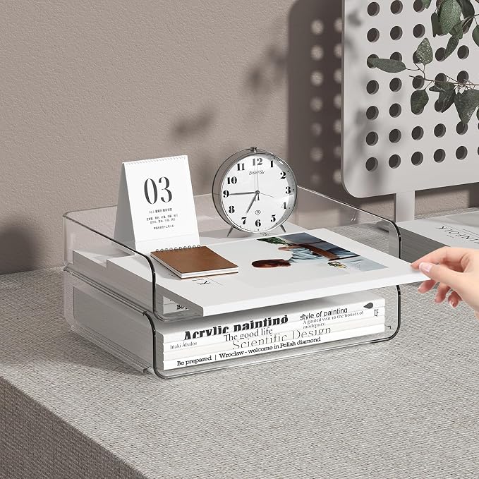 2-Tier Acrylic Paper Tray Organizer-Low-ProfileDesk File Sorter - Image 6