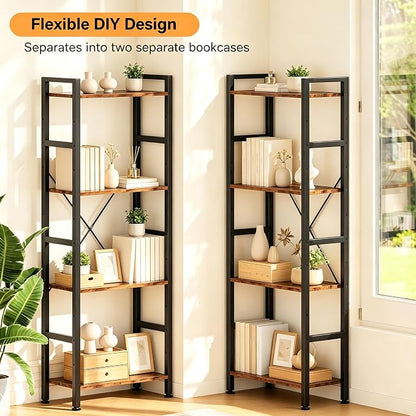 HealSmart Triple Column 4 Tier Bookshelf, Industrial Bookcase - Image 7