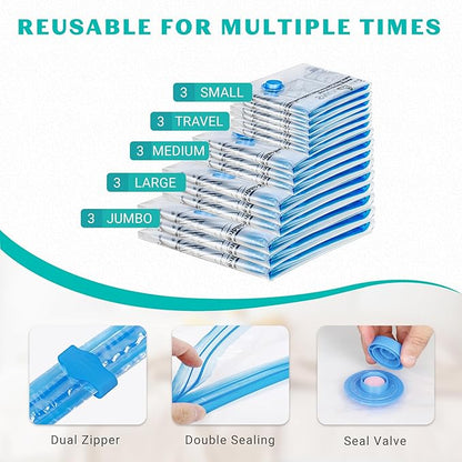 15 Pack Vacuum Seal Bags for Clothing &Travel, Space Saver Vacuum Storage Bags - Image 4