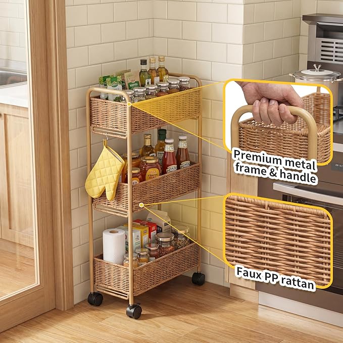 FOCHIER F Utility Slim Storage Cart, 3-Tier Rolling Kitchen Office Laundry Room - Image 5