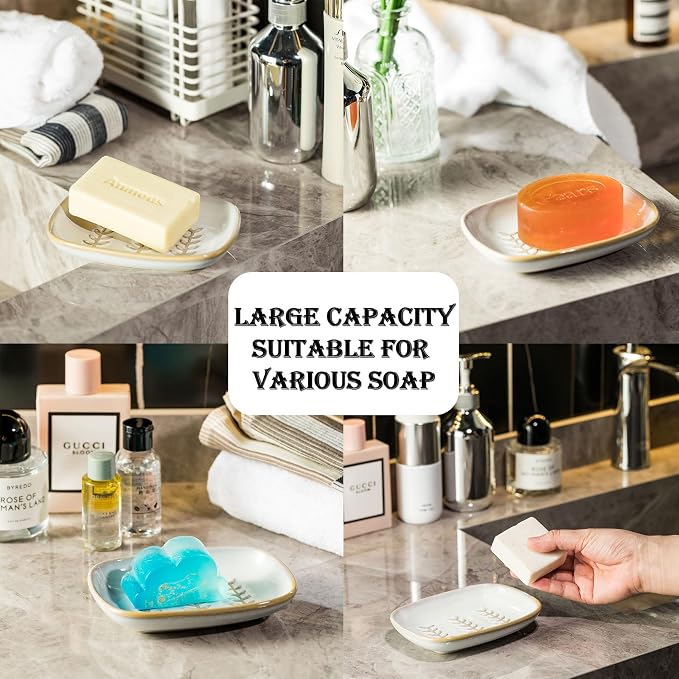 Soap Dish Bar Cleaner Dish for Shower, Ceramic Soap Dishes for Bar Shampoo or - Image 3