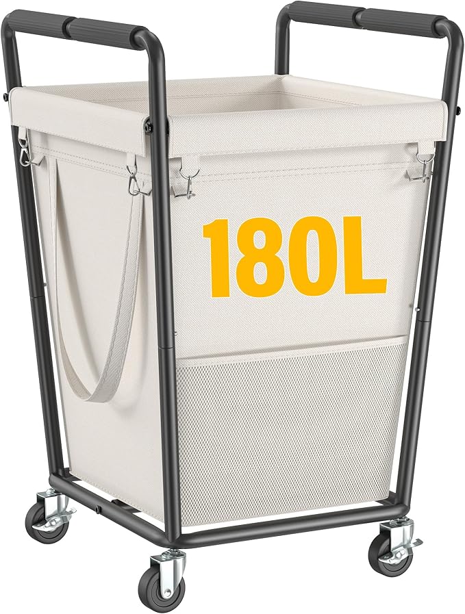 180L Laundry Basket with Wheels & Handles, Laundry Cart with Removable Bag & by Raybee