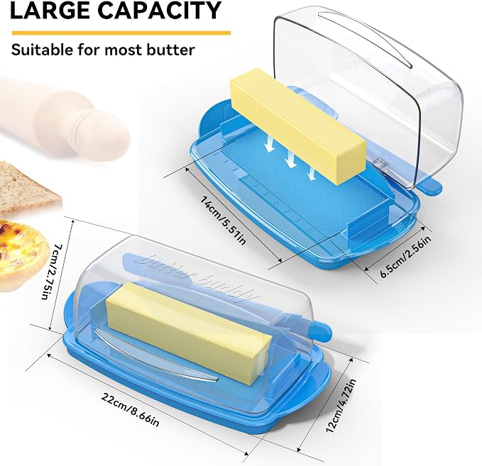 Blue Butter Dishes with Lid for Countertop Refrigerator, Non-Slip Bottom Butter - Image 6