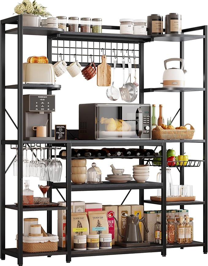 IRONCK Large Bakers Rack with Power Outlet, 62 Inch Wide Microwave Stand by IRONCK