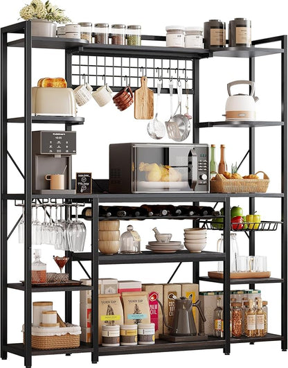 IRONCK Large Bakers Rack with Power Outlet, 62 Inch Wide Microwave Stand by IRONCK
