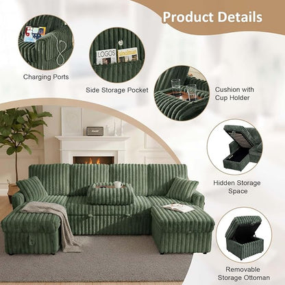 KCGKCG 104" U Shaped Sleeper Sofa Bed, Sectional Couches - Image 4