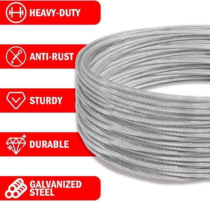 40ft Clothes Line Outdoors 3/16" Wire Ropes Silver PVC Coating Laundry Drying - Image 2