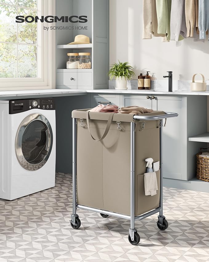 SONGMICS Laundry Basket with Wheels, 2-Section Rolling Laundry Hamper, 37 - Image 2