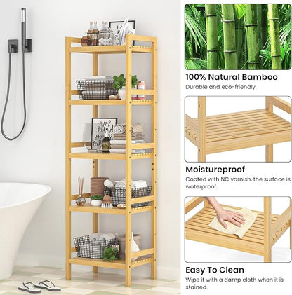 Homykic Bamboo Bookshelf, 5-Tier Narrow 55.9” Adjustable Book Shelf Bookcase - Image 6