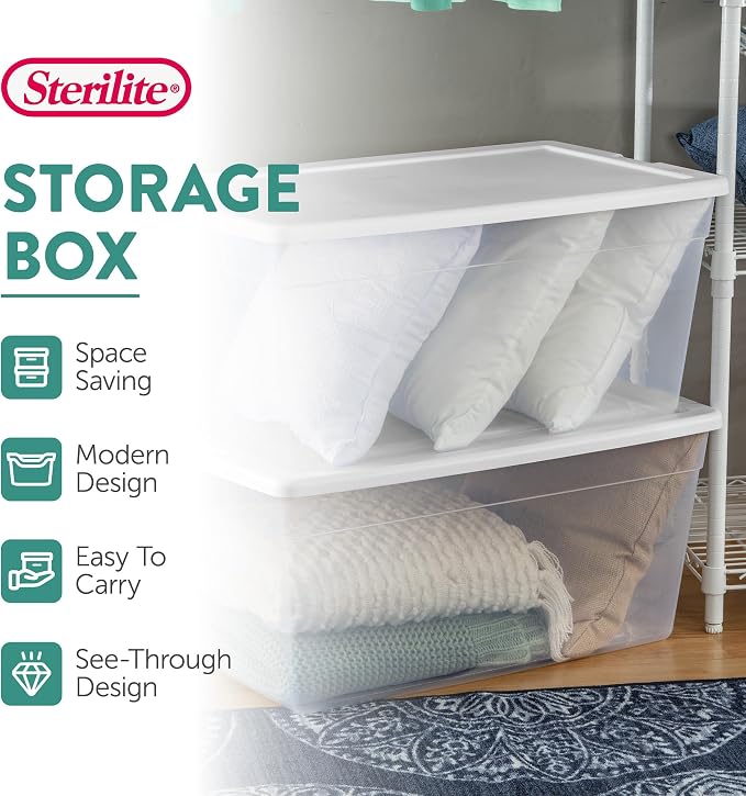 Sterilite 8-Pack 90 Quart Storage Box, Stackable Clear Plastic Bins - Image 2
