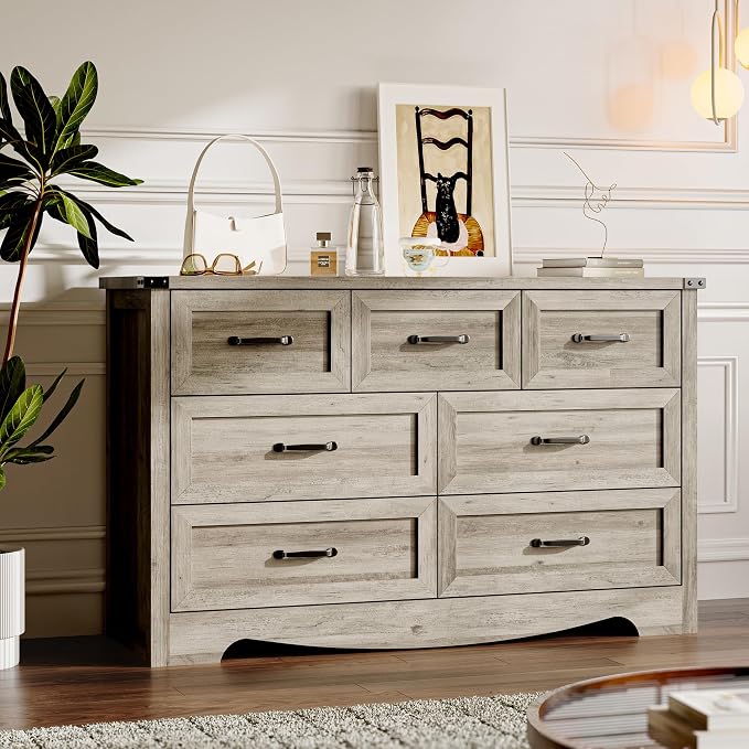 7-Drawer Dresser for Bedroom, Modern Wooden Chest of Drawers by BORNOON