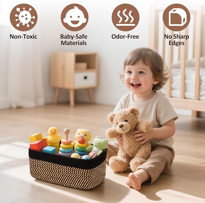 5-Pack Small Woven Rope Storage Baskets, 2 Sizes Organizer Bins | Fabric Cube - Image 4