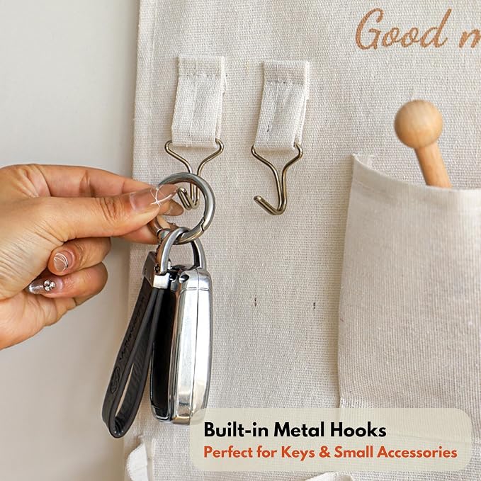 Wall Hanging Organizer with Pockets, Over Door Storage Organizer with Wooden Rod - Image 9