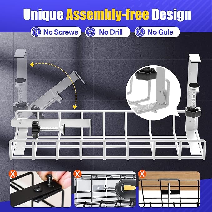 Under Desk Cable Management Tray 2 Pack, Xpatee Upgraded Wire Management No - Image 2