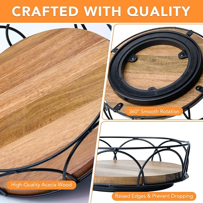 Acacia Wood 9" Lazy Susan Turntable Organizer - Image 3