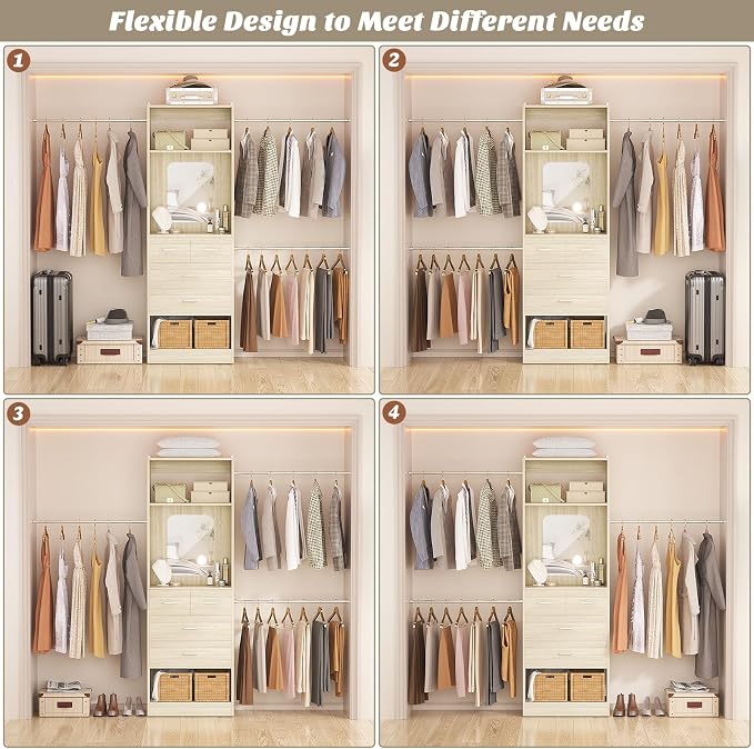 Unikito 8FT Closet System with Mirror and 3 Extendable Hanging Rods | 96 Inch - Image 2