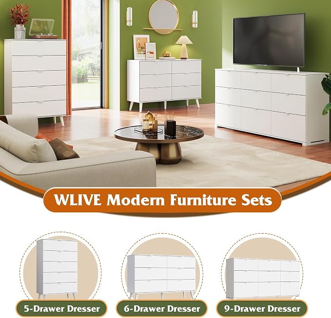 WLIVE 5 Drawer Dresser for Bedroom, Tall Wooden Dresser, Chest of Drawers for - Image 9