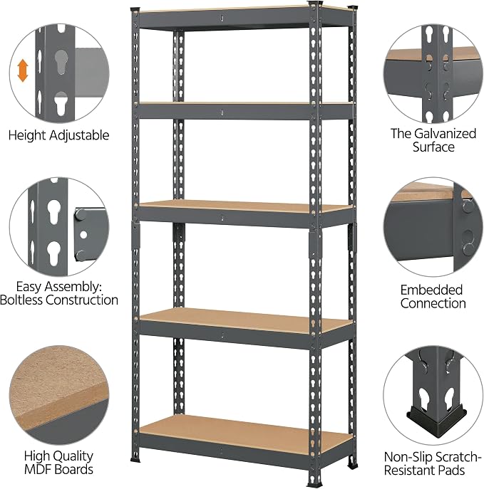 Topeakmart 3 PCS 5-Tier Utility Shelves, Metal Storage Shelves Garage Shelving - Image 5