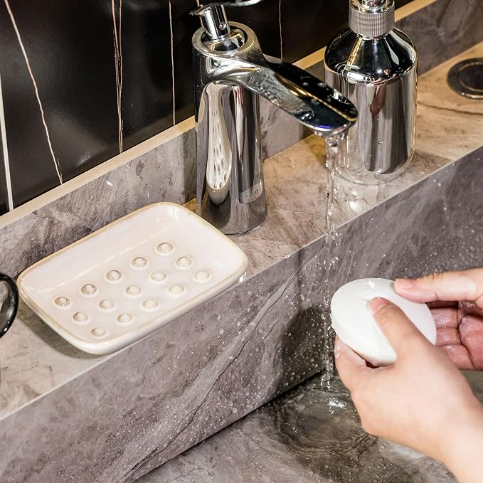 Soap Dish for Shower, Ceramic Soap Dish Non-Slip Soap Holder Bar Saver Tray for - Image 5