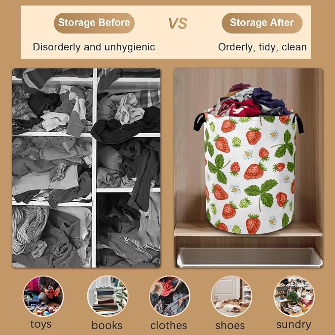 Strawberry Laundry Hamper, Collapsible Laundry Baskets, Flowers Leaf Dirty - Image 5