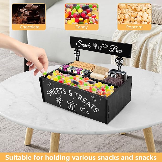Snack Organizer for Countertop Wooden Snack Bar Container 4 Compartment Food - Image 5