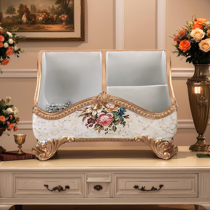 Vintage Floral Resin Tray Remote Control Holder & Desk Organizer Three - Image 8