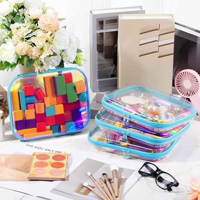 Hoolerry 4 Pcs Hard Clear Zipper Case Makeup Bags Plastic Pencil Pouch - Image 6
