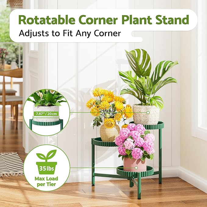Plant Stand Indoor Outdoor, 3 Tier Corner Metal Flower Display Holder Shelf - Image 2