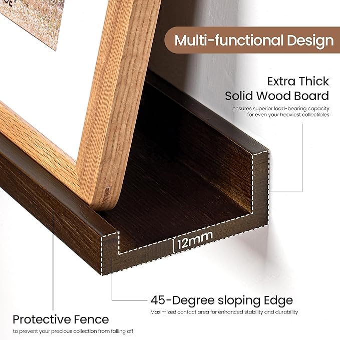 Picture Ledge Shelf, Solid Pine Wood Floating Shelves Set of 2, 24 Inches - Image 4