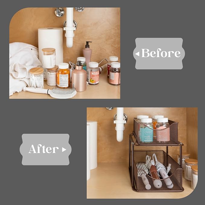 Sorbus 2 Sets of 2 Tier Metal Under Sink Organizer - Image 6