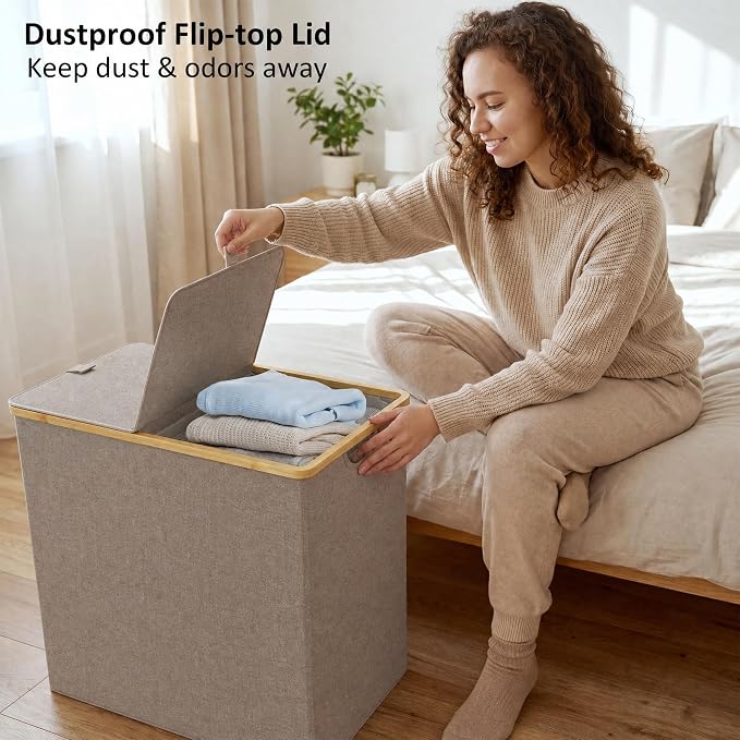 efluky Laundry Hamper with Lid, Double Laundry Basket with 2 Removable Bags - Image 2