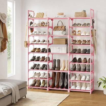 WOWLIVE 9 Tier 3-Column Shoe Rack, 50-55 Pairs Stackable Pink | 50in long - Image 2