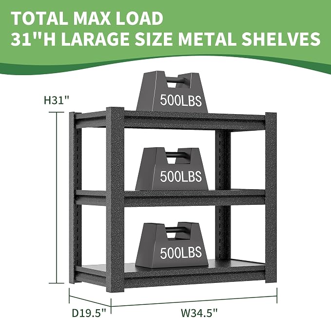 Garage Shelving, Garage Adjustable Storage Shelves 3 Tier Storage Shelves - Image 3