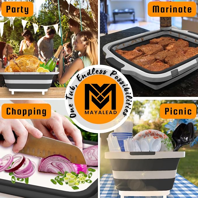 MAYALEAD BBQ Prep Tub with 2 Pcs Meat Shredder Claws, Collapsible Cutting Board - Image 7