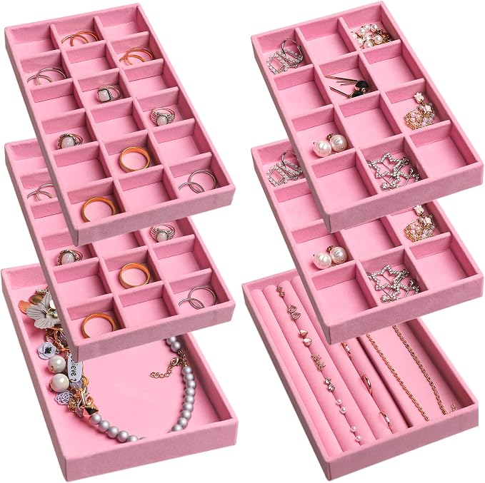 Frebeauty Jewelry Organizer Tray, Stackable Velvet Jewelry Trays, Drawer by Frebeauty