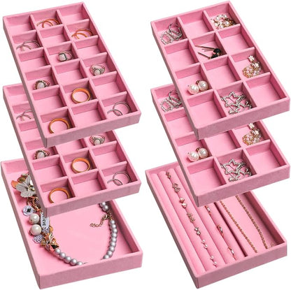 Frebeauty Jewelry Organizer Tray, Stackable Velvet Jewelry Trays, Drawer by Frebeauty