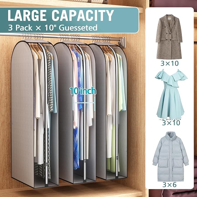 10" Gusseted Garment Bags for Hanging Clothes 50" Suit Bags for Open Closet - Image 2
